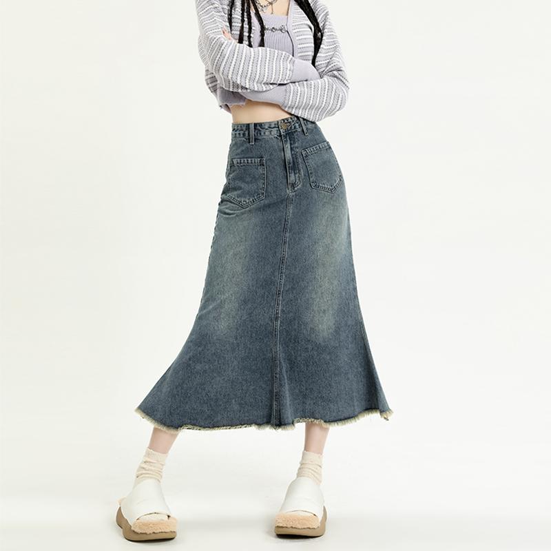 Women Nostalgic Denim Slim Wrap Hip Skirt-WF00352-Veeddydropshipping