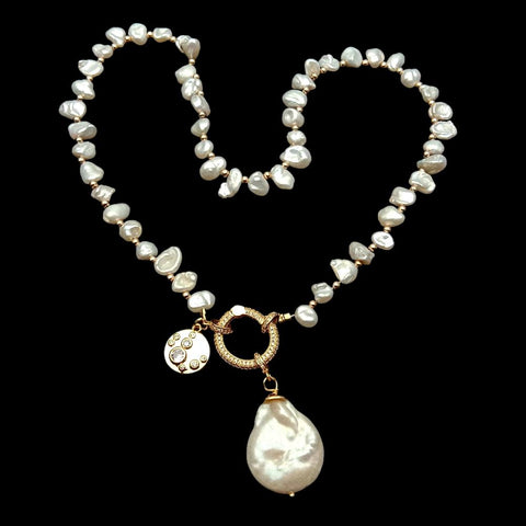 White Pearl choker Necklace Pearl Charm pendant -JW01262-Veeddydropshipping
