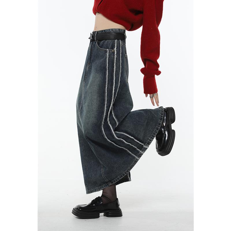 Women Denim Skirt Casual High Waist Slit Jean-WF00419-Veeddydropshipping