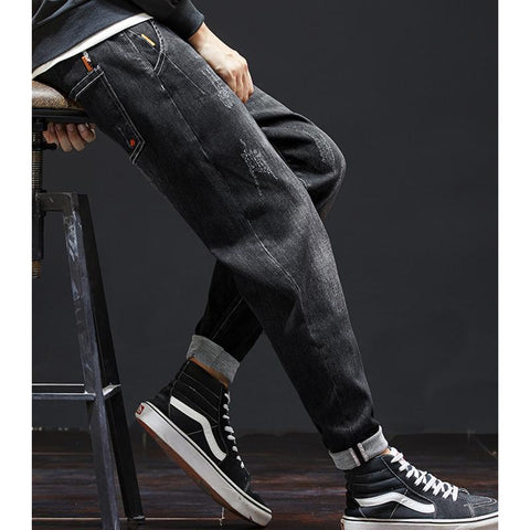 New Straight Loose Cylinder Jeans Vintage Elastic-MF00589-Veeddydropshipping