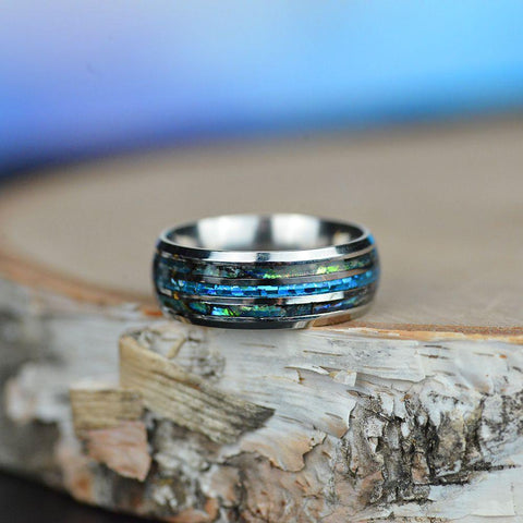 Stainless Steel Rings Shell Blue Opal Rings Men Wedding Jewelry -JW00272-Veeddydropshipping