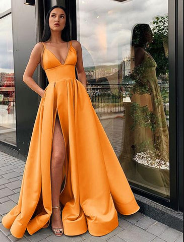 Sexy V Neck Satin Evening Dresses-WF01583-Veeddydropshipping
