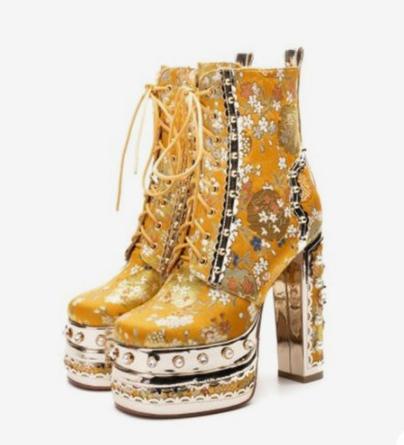 Lace Up Embroidered Party Shoes Luxury Pump-BS01030-Veeddydropshipping