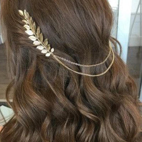 Chain And Leaves Hair Comb Wedding Hair Accessories  -JW00535-Veeddydropshipping