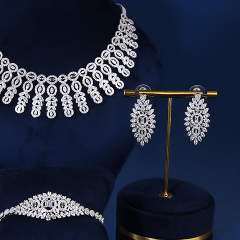Fashion Jewelry Wedding Set 4 PCS Necklace Ring Earrings Bracelet-JW01327-Veeddydropshipping