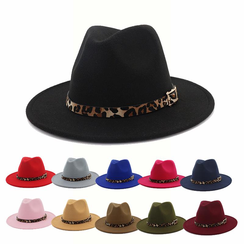 Women Leopard Belt Imitation Woolen Felt Hat-MF00996-Veeddydropshipping