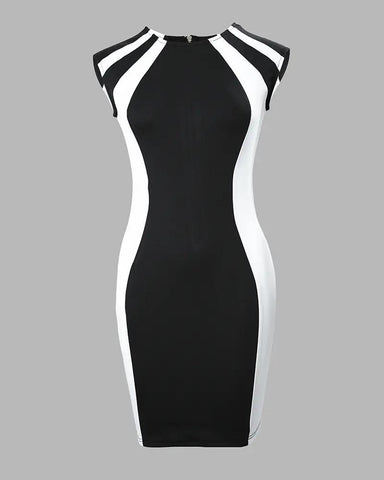 Women Dresses Colorblock Round Neck-Veeddydropshipping