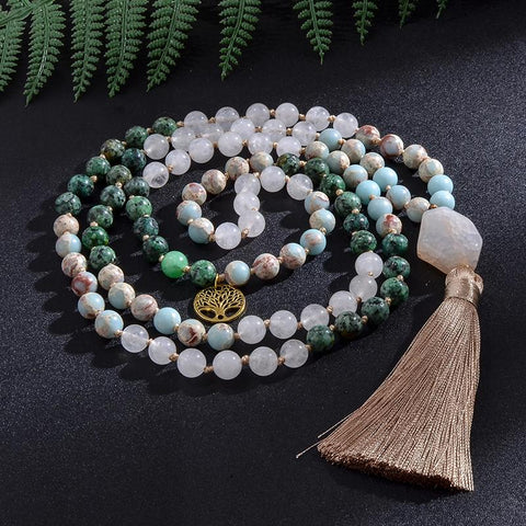8mm African Turquoise Emperor Jasper Knotted Necklace -JW01294-Veeddydropshipping