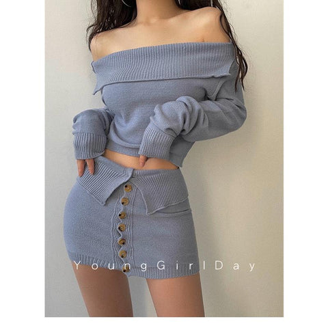 Women Sexy Shoulder Long Sleeve Short Skirt-WF00411-Veeddydropshipping