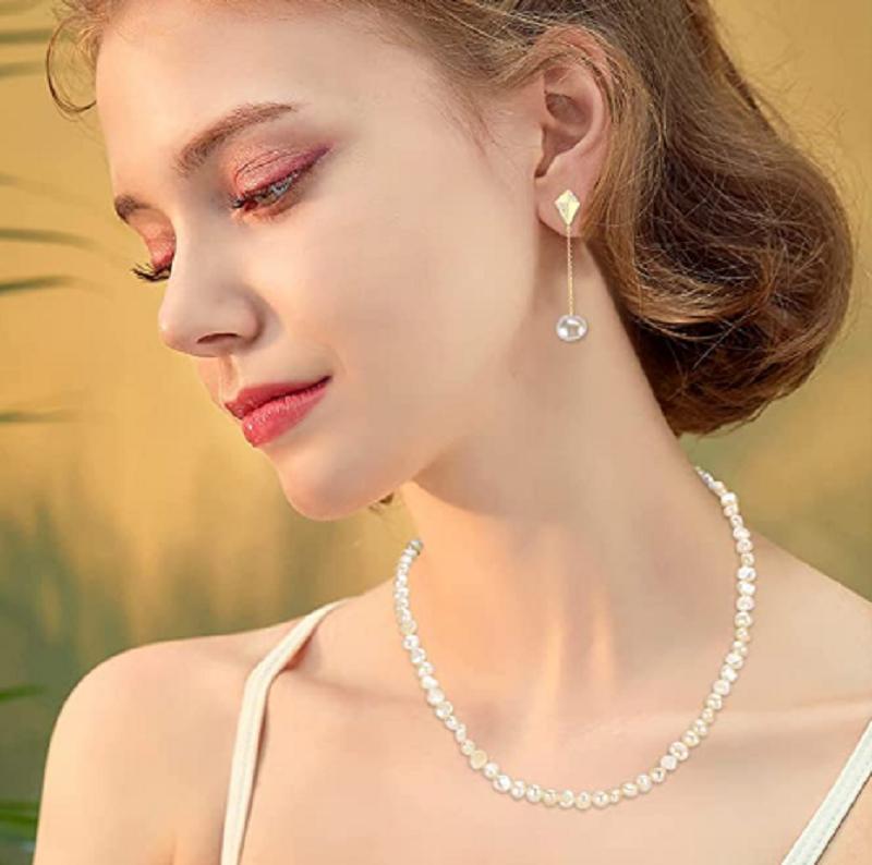 5-6mm Baroque 925 Sterling Silver Choker Necklace for Women Girls-JW00040-Veeddydropshipping