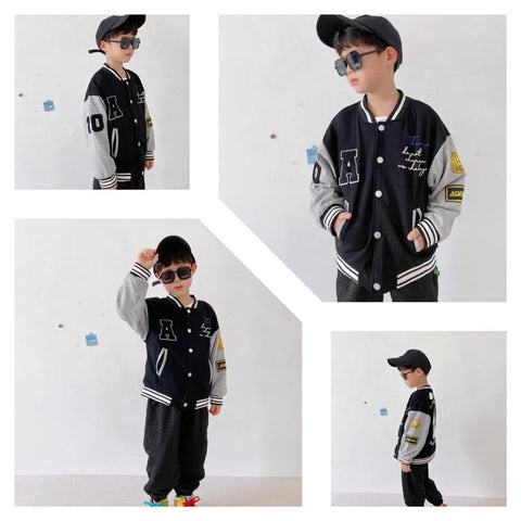 Kids Bomber Jacket Children Spring Autumn Letter Print Outerwear Boys-TB01179-Veeddydropshipping