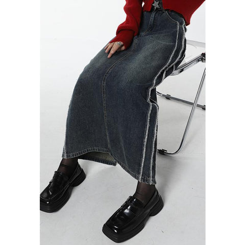 Women Denim Skirt Casual High Waist Slit Jean-WF00419-Veeddydropshipping
