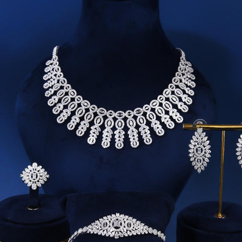 Fashion Jewelry Wedding Set 4 PCS Necklace Ring Earrings Bracelet-JW01327-Veeddydropshipping