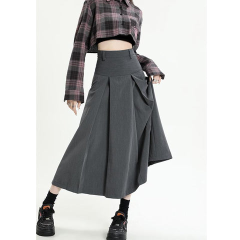 High-waist Pleated Skirt for Women Versatile A-line Skirt-WF00351-Veeddydropshipping