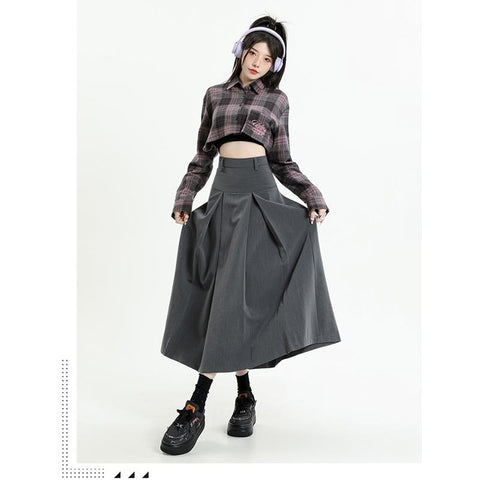 High-waist Pleated Skirt for Women Versatile A-line Skirt-WF00351-Veeddydropshipping