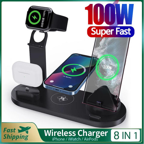 100W 8 in 1 Qi Wireless Charging Induction Charger Stand For iPhone-PA01079-Veeddydropshipping