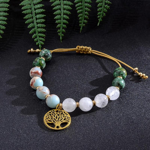 8mm African Turquoise Emperor Jasper Knotted Necklace -JW01294-Veeddydropshipping