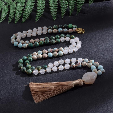 8mm African Turquoise Emperor Jasper Knotted Necklace -JW01294-Veeddydropshipping