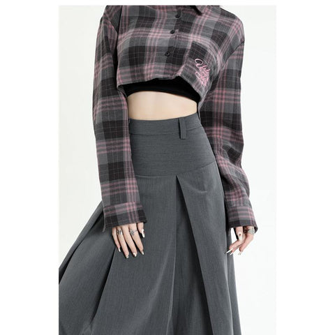 High-waist Pleated Skirt for Women Versatile A-line Skirt-WF00351-Veeddydropshipping
