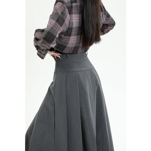 High-waist Pleated Skirt for Women Versatile A-line Skirt-WF00351-Veeddydropshipping