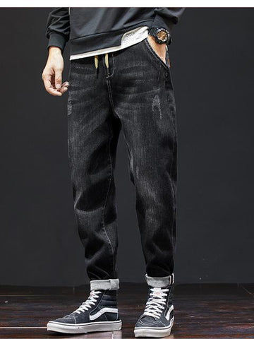 New Straight Loose Cylinder Jeans Vintage Elastic-MF00589-Veeddydropshipping