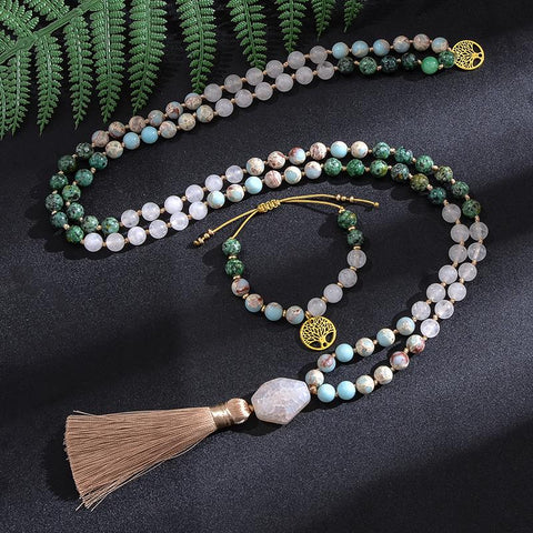 8mm African Turquoise Emperor Jasper Knotted Necklace -JW01294-Veeddydropshipping