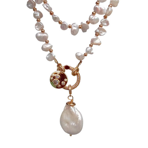 White Pearl choker Necklace Pearl Charm pendant -JW01262-Veeddydropshipping