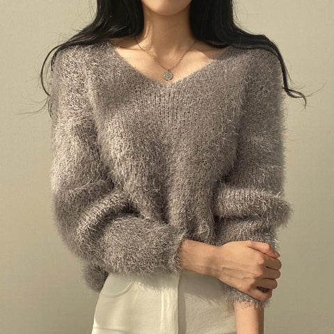 Sexy V-Neck Sweater Women Winter Sweet Korean Fashion-Veeddydropshipping