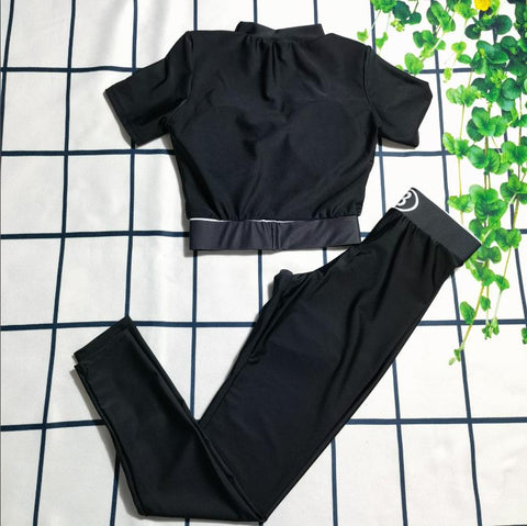 Two Piece Swimsuit Set Two Bra Vest High Waist tight Leggings Set Fitness Workout -OS00282-Veeddydropshipping