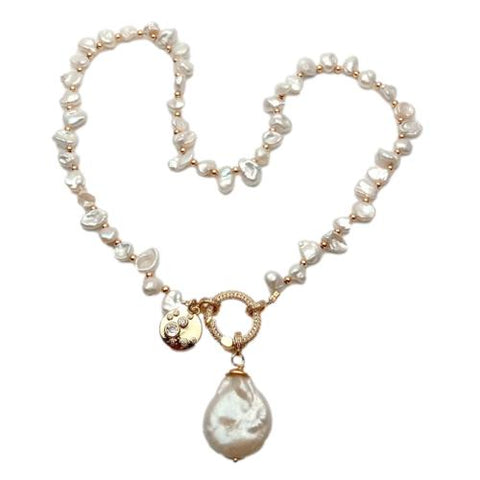 White Pearl choker Necklace Pearl Charm pendant -JW01262-Veeddydropshipping
