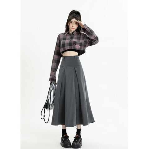 High-waist Pleated Skirt for Women Versatile A-line Skirt-WF00351-Veeddydropshipping