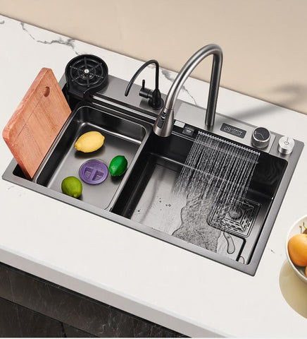 Topmount Raterfall Kitchen Sink Large Single Bowl-TI00628-Veeddydropshipping