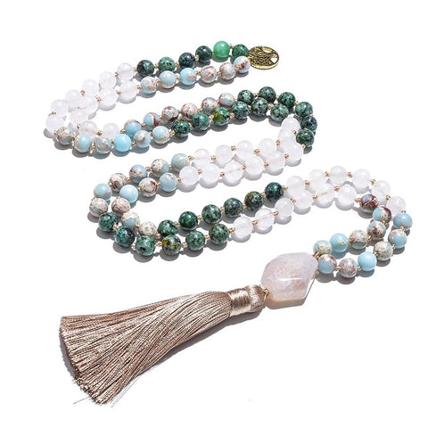 8mm African Turquoise Emperor Jasper Knotted Necklace -JW01294-Veeddydropshipping