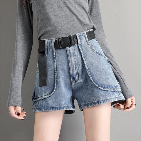 Streetwear Belt Jean Shorts Women-WF00570-Veeddydropshipping