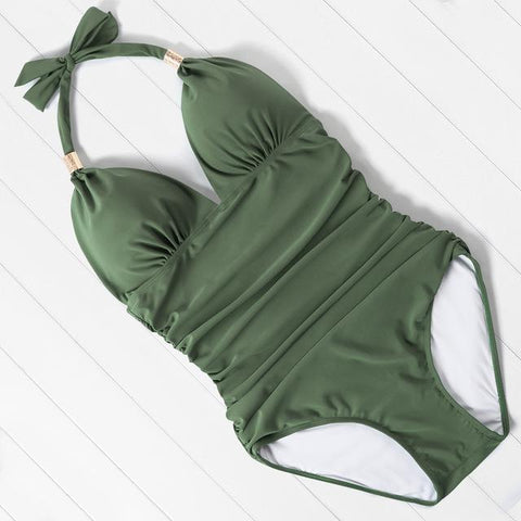 Solid One Piece Swimsuit Swimwear Women Maillot De Bain Leopard Femme Swimming-OS00115-Veeddydropshipping