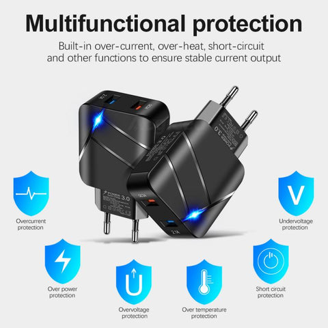 Pd 28W Usb Led Travel Quick Charge Usb Charger Qc3.0 2A Fast Wall Charger Mobile Phone-PA00376-Veeddydropshipping