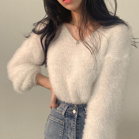 Sexy V-Neck Sweater Women Winter Sweet Korean Fashion-Veeddydropshipping