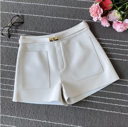 Real Sheepskin Leather Shorts Women Casual Shorts-WF00481-Veeddydropshipping