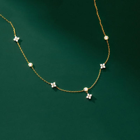 925 Sterling Silver Four Leaf Flower Vintage Pendant Chain Necklace-JW00045-JW00045