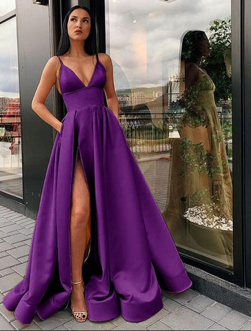 Sexy V Neck Satin Evening Dresses-WF01583-Veeddydropshipping
