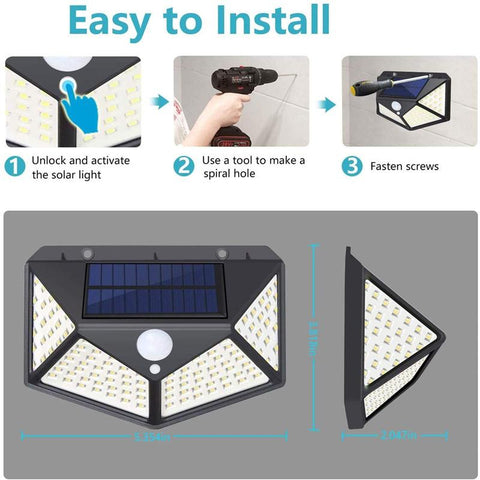 100 LED Solar Lights Outdoor Solar Wall Lamp PIR Motion Sensor Lamp-TI00840-Veeddydropshipping