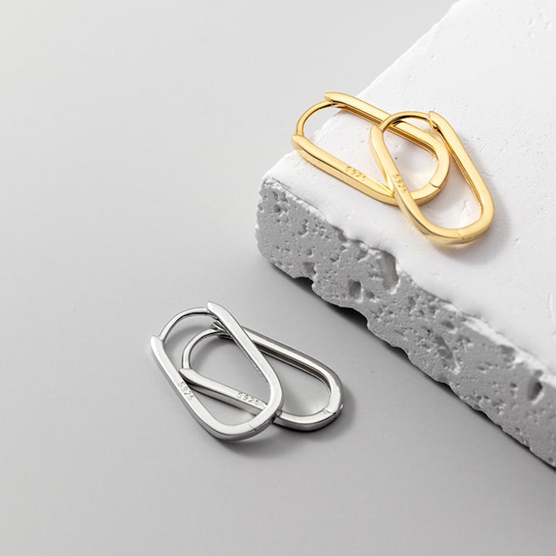 925 Sterling Silver Simple Oval Glossy Huggies Ear Buckle Earrings -JW00183-Veeddydropshipping
