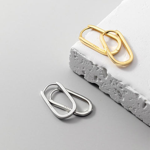 925 Sterling Silver Simple Oval Glossy Huggies Ear Buckle Earrings -JW00183-Veeddydropshipping