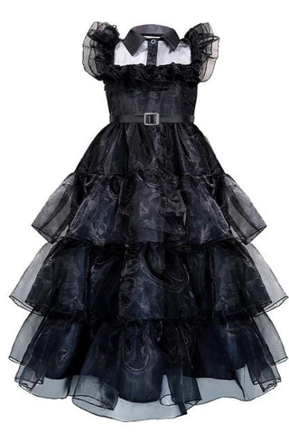 Halloween costume, Gothic costume, Wednesday dress, black dress white collar-TB00852-Veeddydropshipping