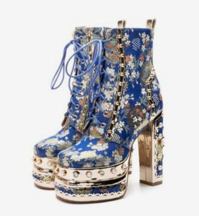 Lace Up Embroidered Party Shoes Luxury Pump-BS01030-Veeddydropshipping
