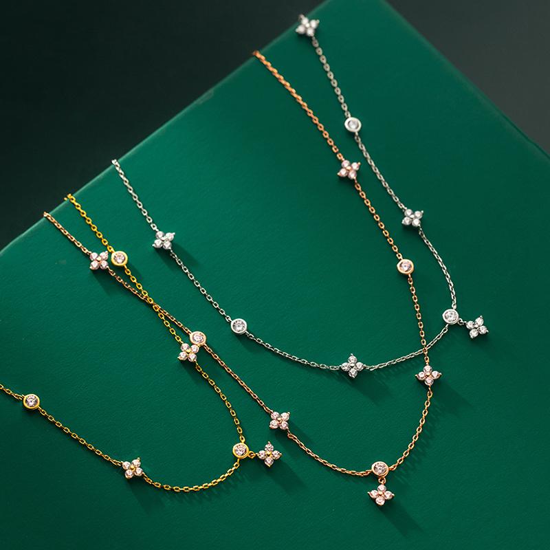 925 Sterling Silver Four Leaf Flower Vintage Pendant Chain Necklace-JW00045-JW00045