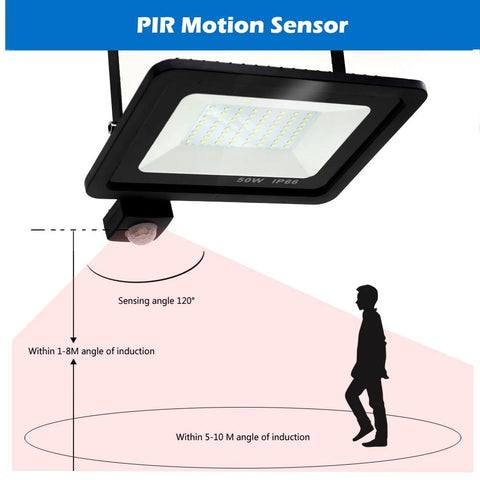 LED PIR Motion Sensor Floodlight for Outdoors Wall AC 220V 100W 50W 30W 20W-TI00885-Veeddydropshipping