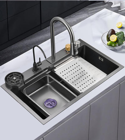 Topmount Raterfall Kitchen Sink Large Single Bowl-TI00628-Veeddydropshipping
