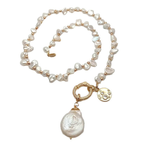 White Pearl choker Necklace Pearl Charm pendant -JW01262-Veeddydropshipping