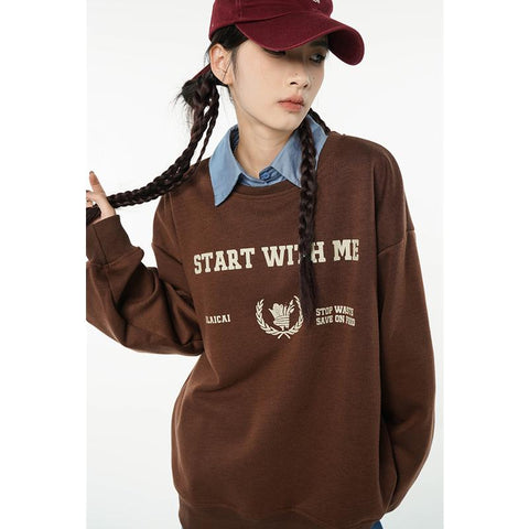 Women Round Neck Leisure Loose Long Sleeve Pullover Tops-Veeddydropshipping